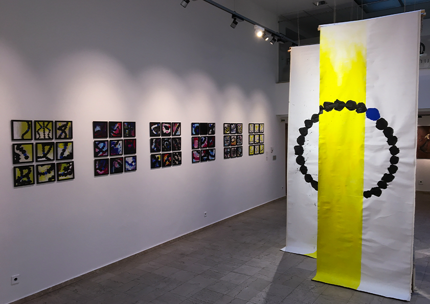 coexistance-2021-in-situ-installation-credo-bonum-gallery-sofia-ink-acrylic-canvas-cardboard-72-paintings-6-morphic-canvases