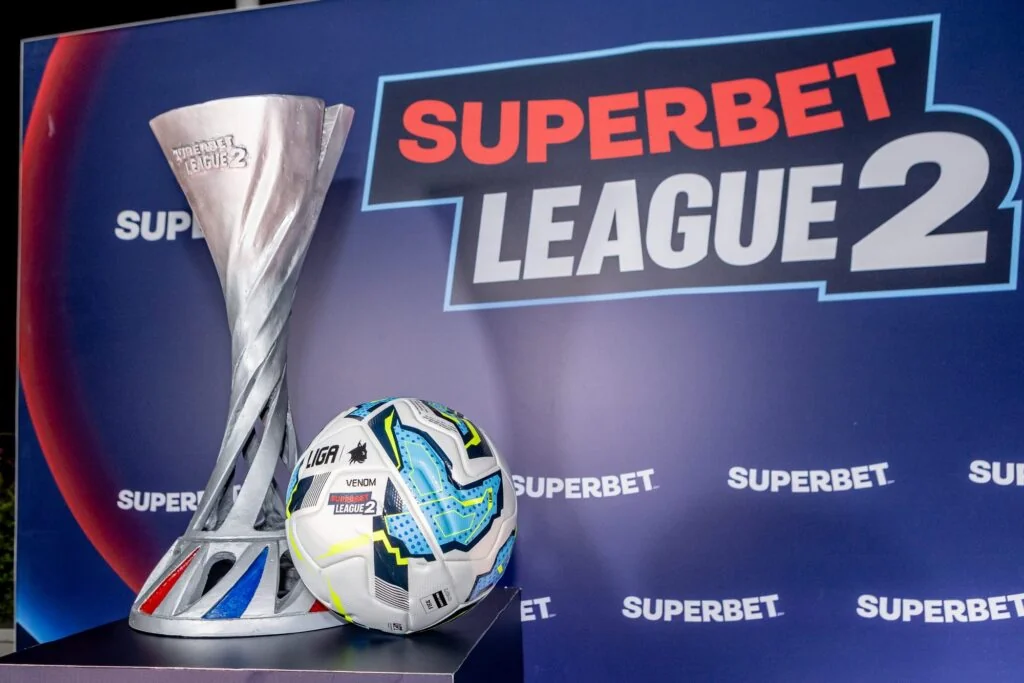 The Superbet League 2 trophy with the match ball at the season draw, 28 August 2026